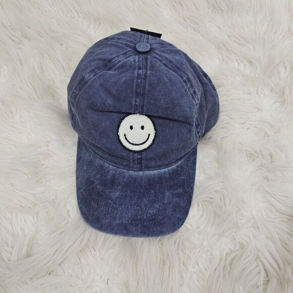NWT David And Young Blue Acid Wash White Smiley Face Baseball Hat Adjustable - Picture 1 of 5